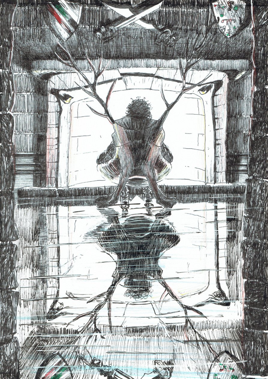 sida 15, Slottet i skogen Findhorn, 2006, (bläck på papper) av Vincent Alexander Booth