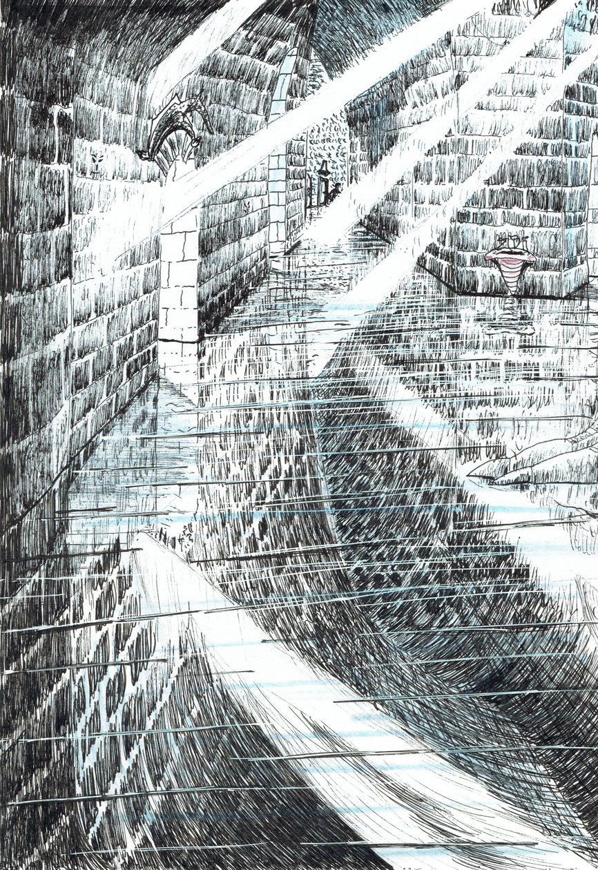 sida 25, Slottet i skogen Findhorn, 2006, (bläck på papper) av Vincent Alexander Booth
