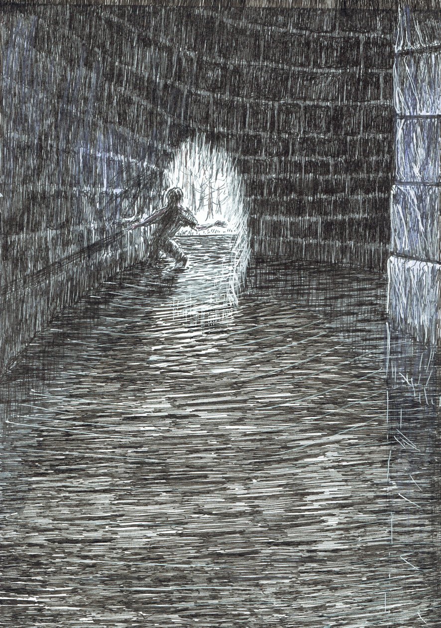sida 47, Slottet i skogen Findhorn, 2006, (bläck på papper) av Vincent Alexander Booth
