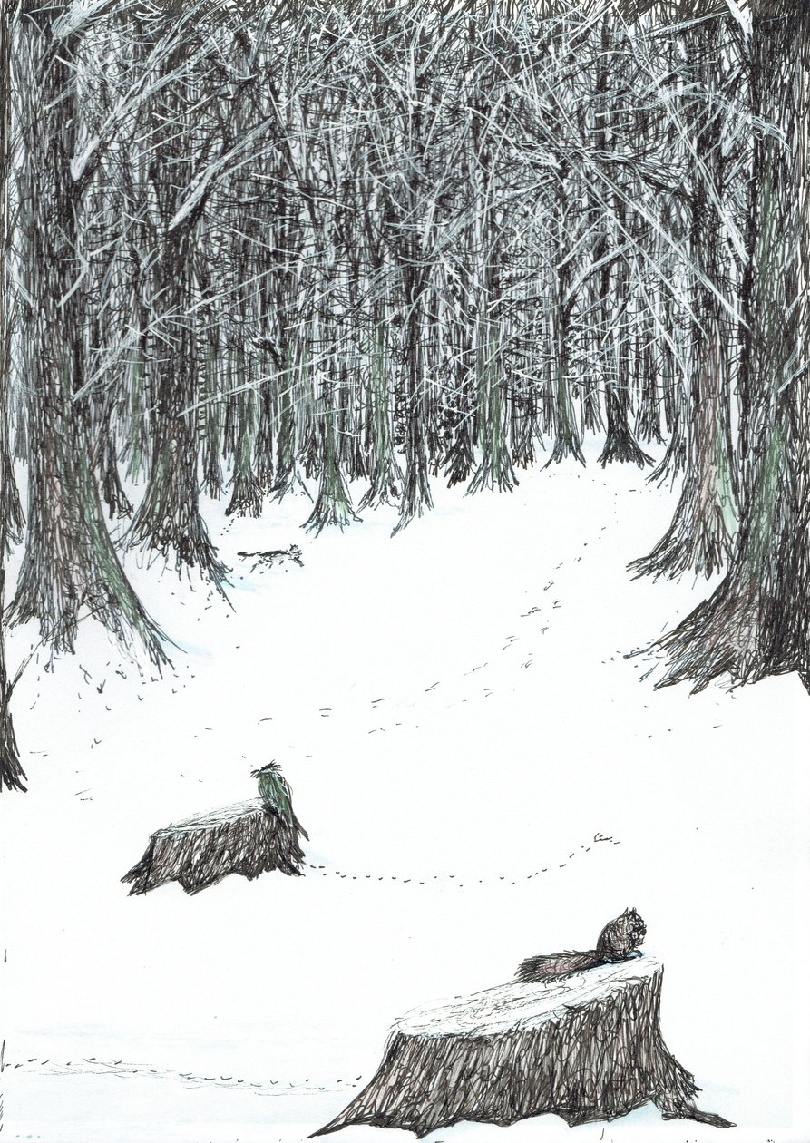 sida 5, Slottet i skogen Findhorn, 2006, (bläck på papper) av Vincent Alexander Booth