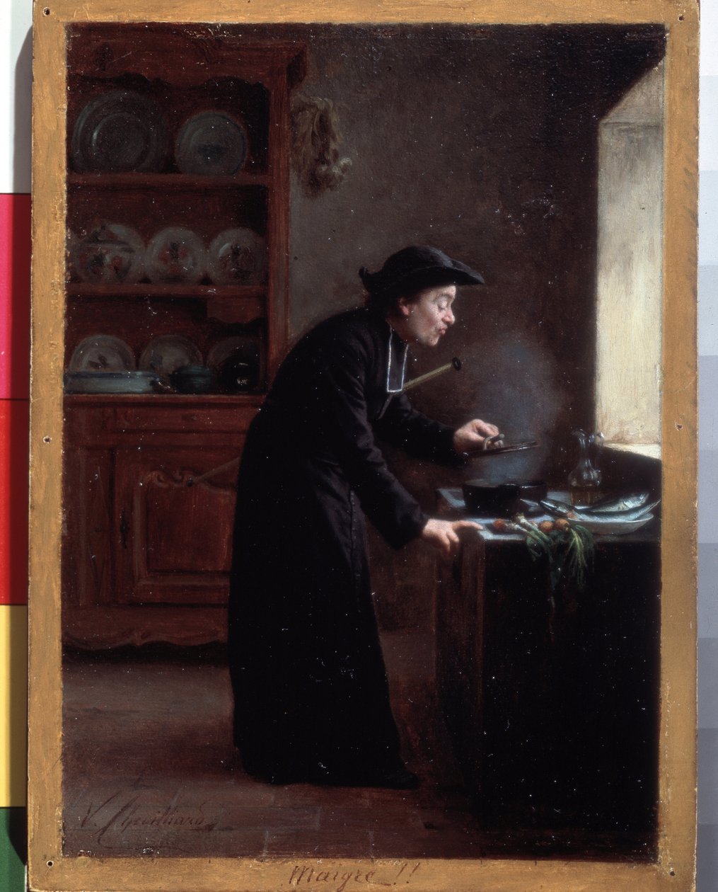 ""Skinny!"" (fastetid) En matlagningskur under fastan. Målning av Vincent Jean-Baptiste (Jean Baptiste) Chevilliard (1841-1904) Eremitagemuseet, Sankt Petersburg, Ryssland av Vincent Chevilliard