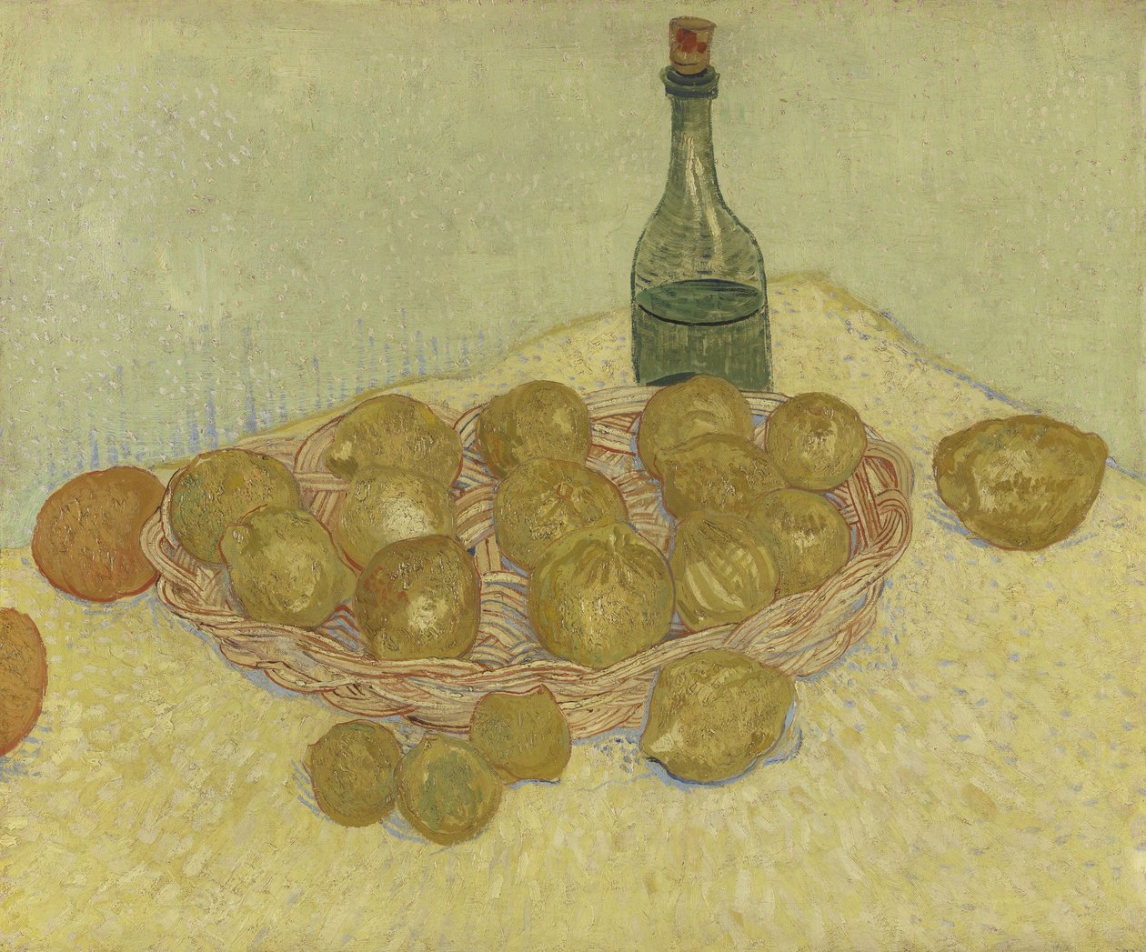 Korg med citron och flaska, 1888. av Vincent van Gogh