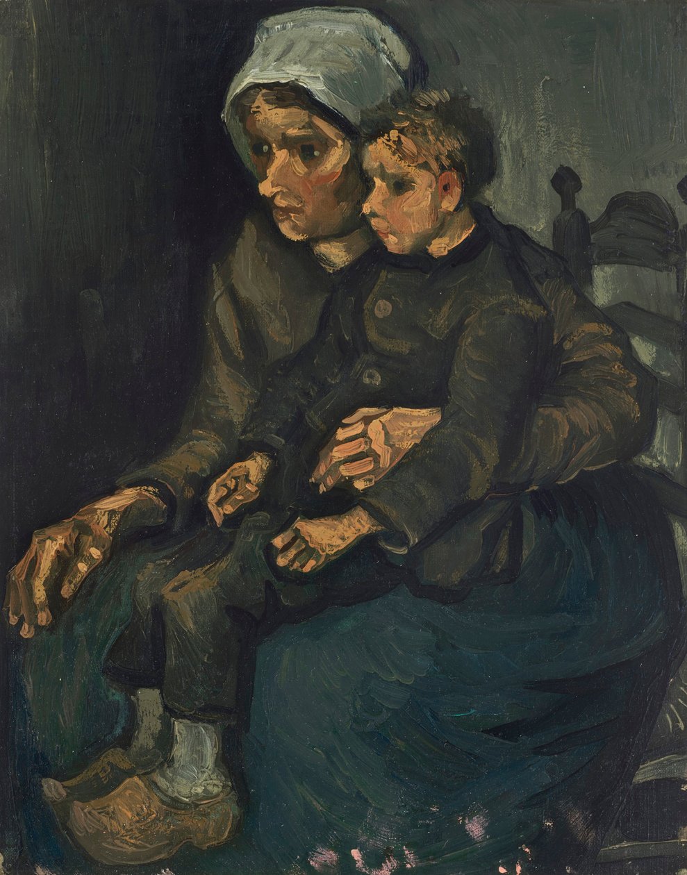 Bondekvinna med barn i knäet, 1885. av Vincent van Gogh