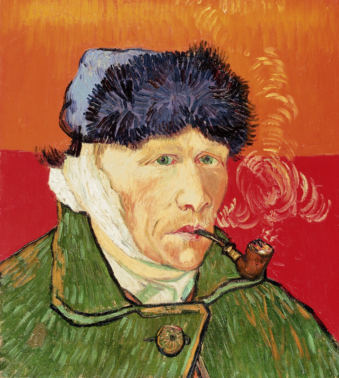Självporträtt med bandagerat öra och pipa, 1889. av Vincent van Gogh
