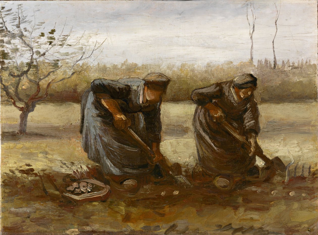 Två bondkvinnor som gräver potatis, 1885. av Vincent van Gogh