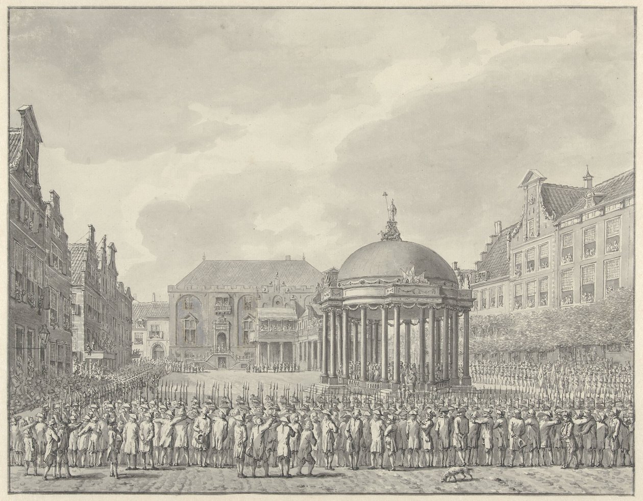 Svurit in i regeringsbestämmelserna på Grote Markt i Haarlem, 5 september 1787 av Vincent Jansz. van der Vinne (signed by artist)