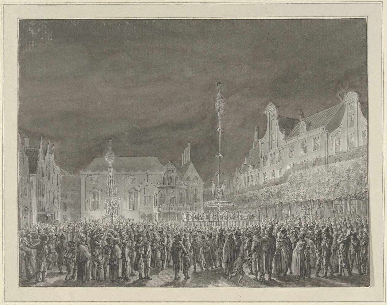 Firande av proklamationen av alliansen med Frankrike på Grote Markt i Haarlem, 1795 av Vincent Jansz. van der Vinne