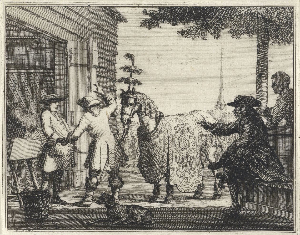 Handlare med en rikt dekorerad häst av Vincent Laurensz. van der Vinne (II)