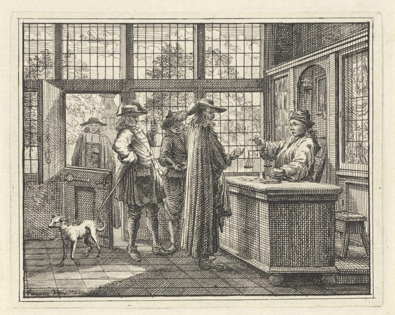 Inredning med guldvåg och kunder av Vincent Laurensz. van der Vinne (II)