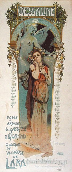 Affisch som reklamerar framförandet av en dikt "Messaline" tonsatt på Theatre de Monte Carlo 1898 (lito i färg) av Vincent Lorant Heilbronn