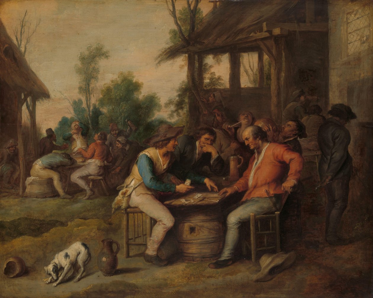 Två män på kort utanför en Country Inn av Vincent Malò (II) (attributed to)