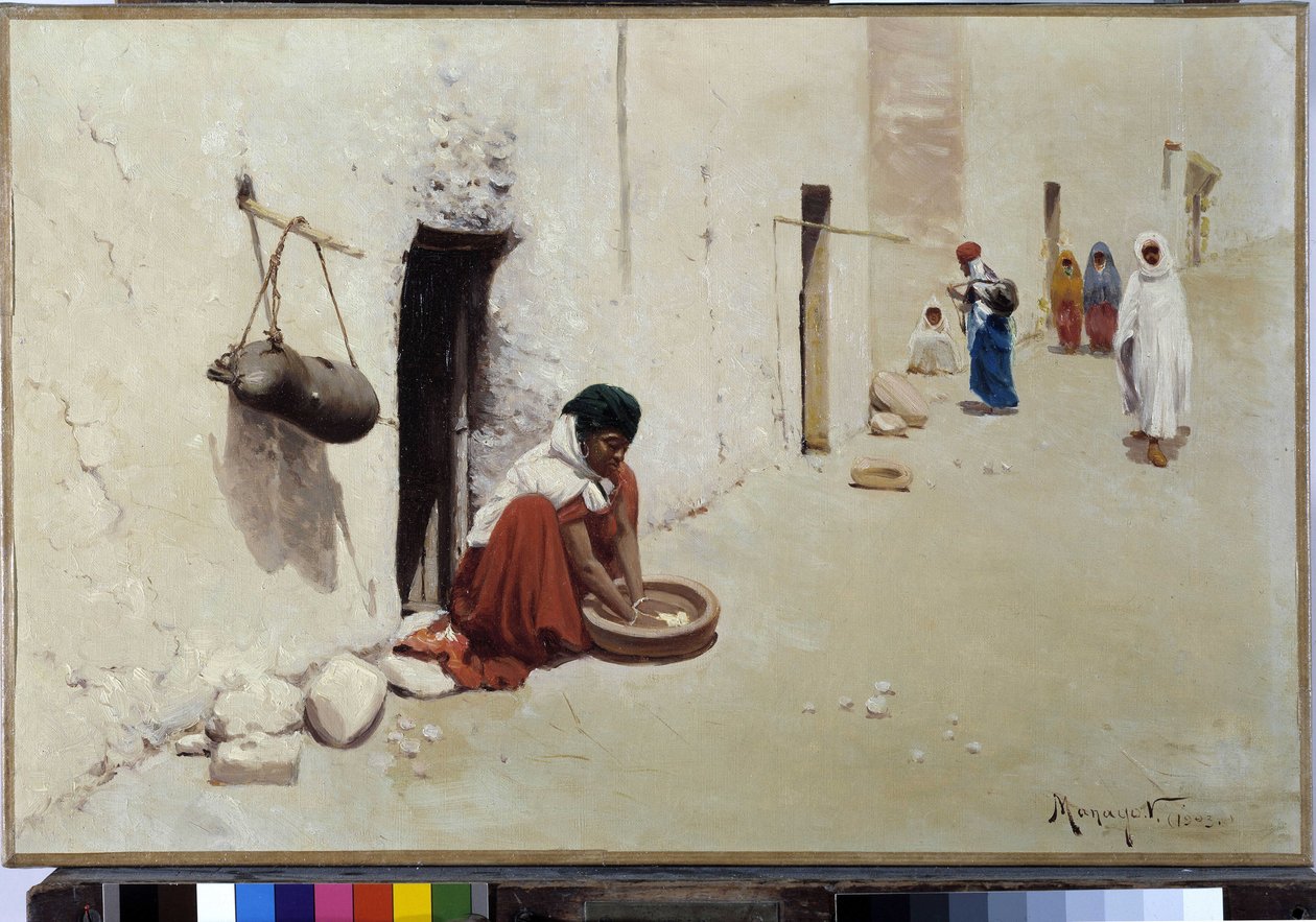 Gatubild i Algeriet. Målning av Vincent Manago (1880-1936) 1903 (olja på duk) av Vincent Manago