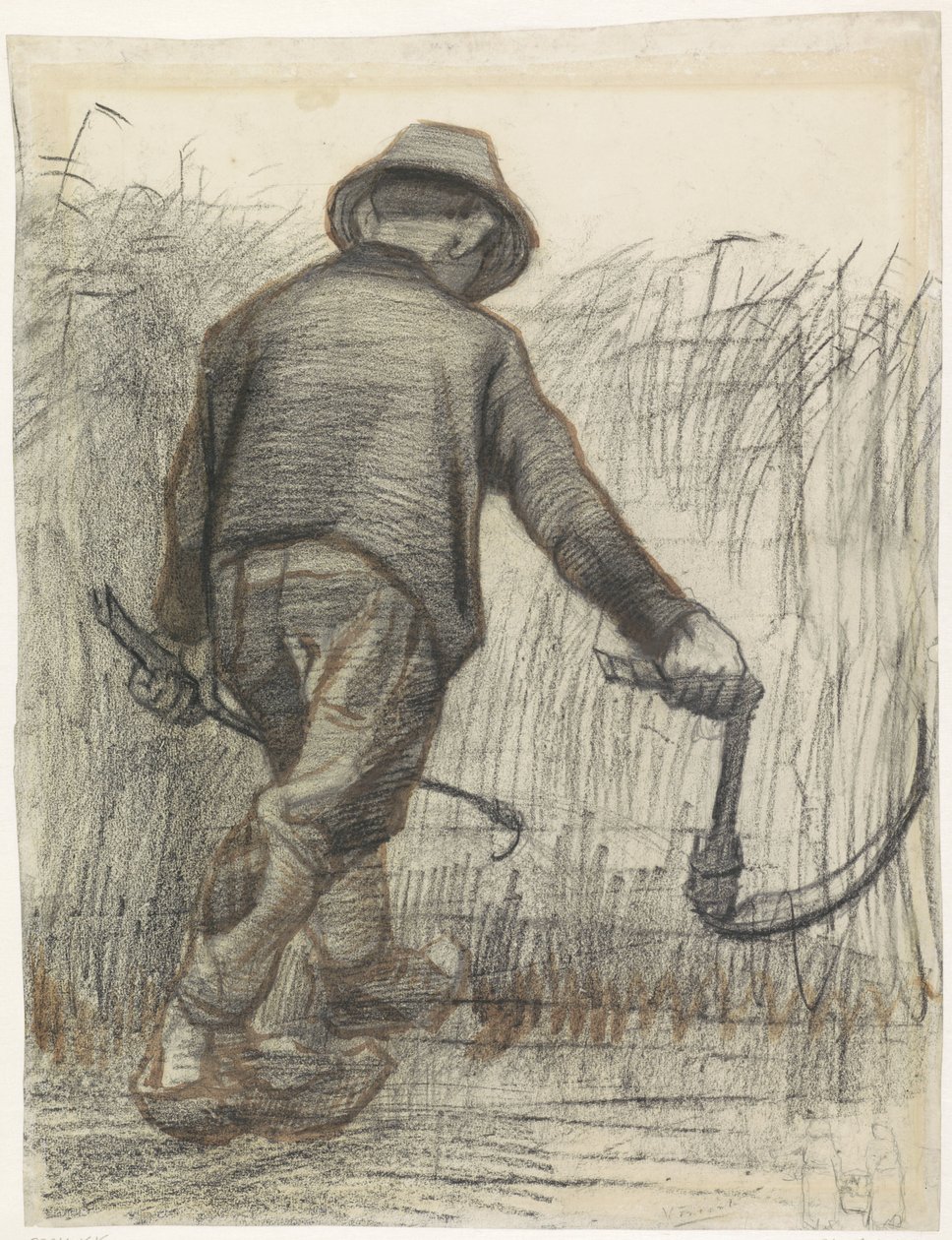 Majsskärare med hatt, sedd bakifrån av Vincent van Gogh (signed by artist)