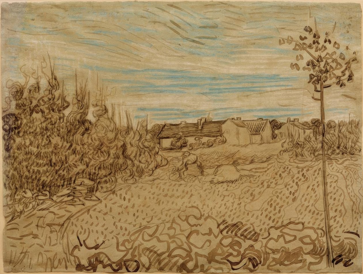 Bondgård på ett fält av Vincent van Gogh