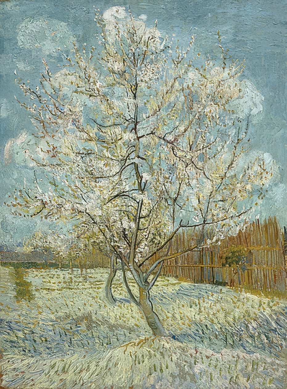 Blommande persikoträd (rosa). Arles, april-maj 1888 av Vincent van Gogh