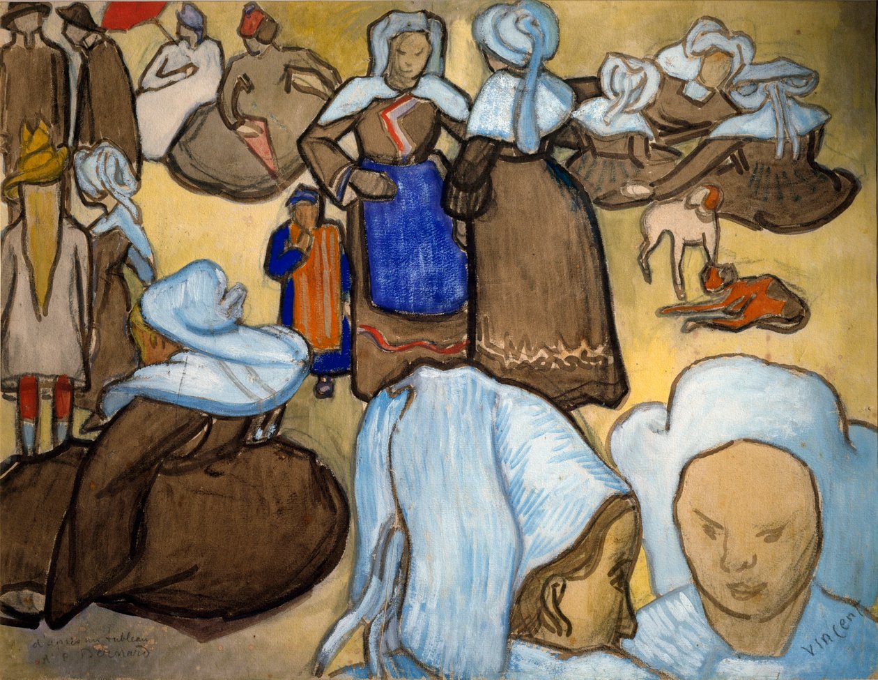 Breton Women Watercolor av Vincent Van Gogh (1853-1890). Dämpa. 48x67 cm Milano, Galleria d