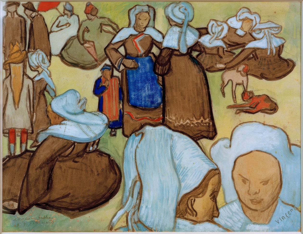 Bretonska kvinnor på ängen av Vincent van Gogh