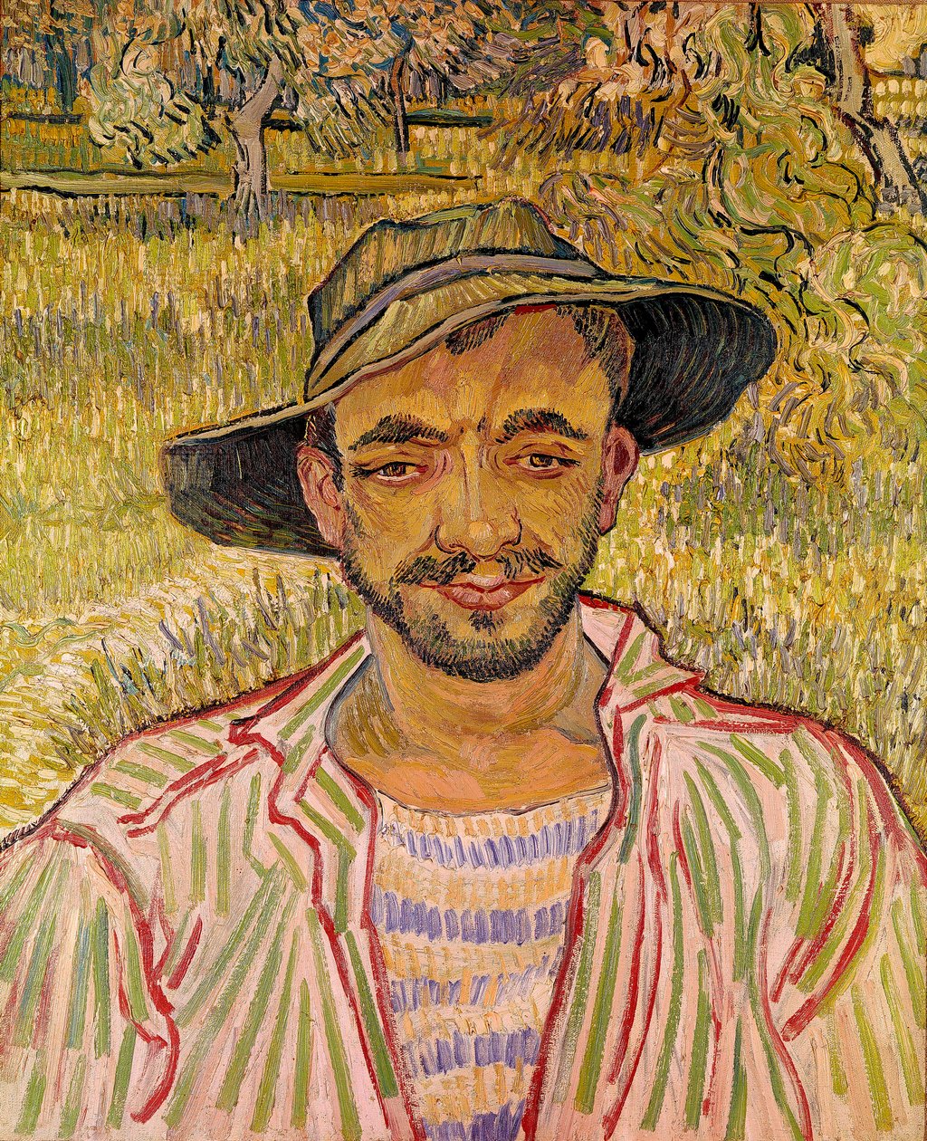Byst av bondansikte med stråhatt Målning av Vincent Van Gogh (1853-1890) 1889 Dim. 61x50 cm. Galleria Nazinale d