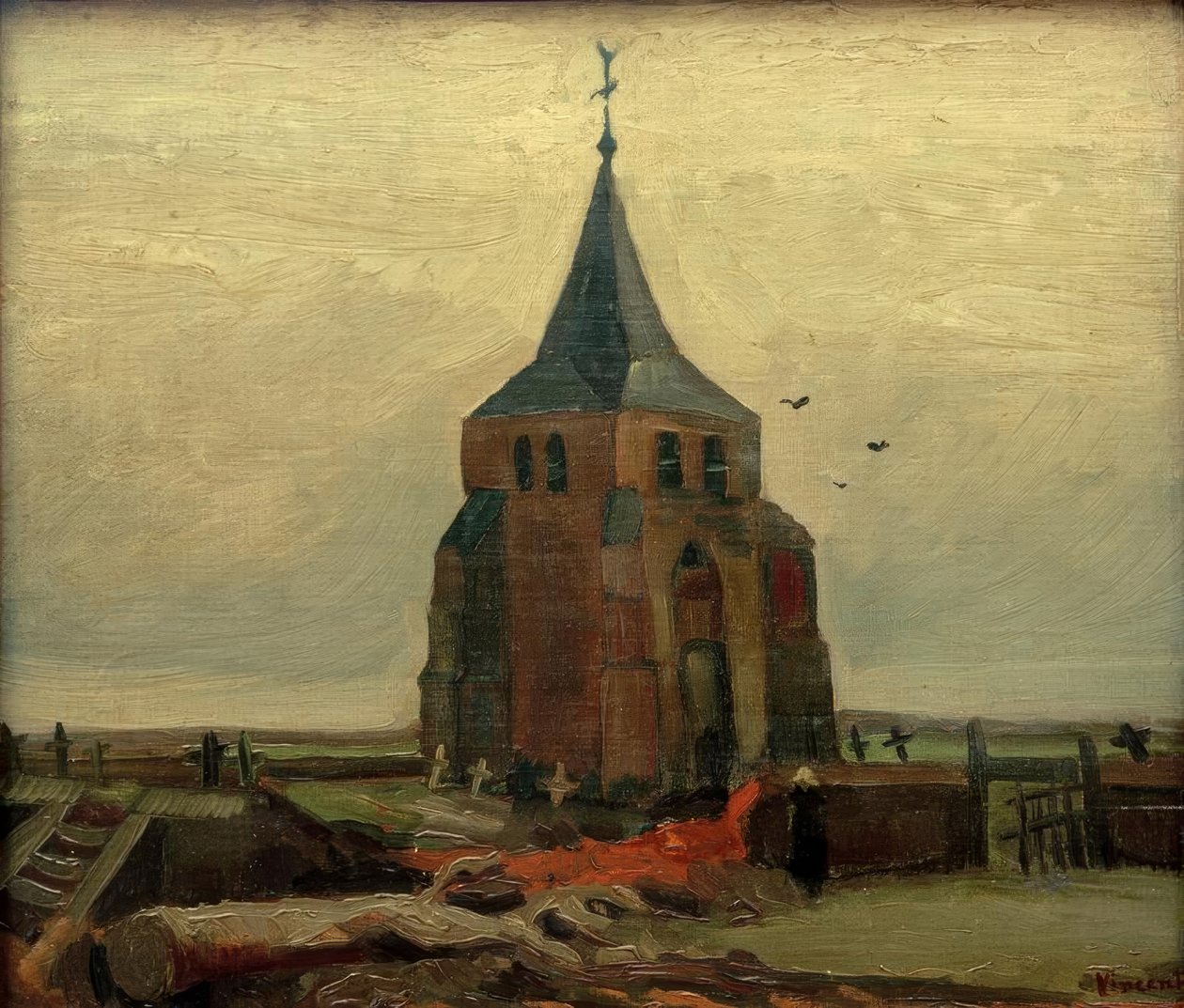 Det gamla tornet på Nuenens kyrkogård av Vincent van Gogh