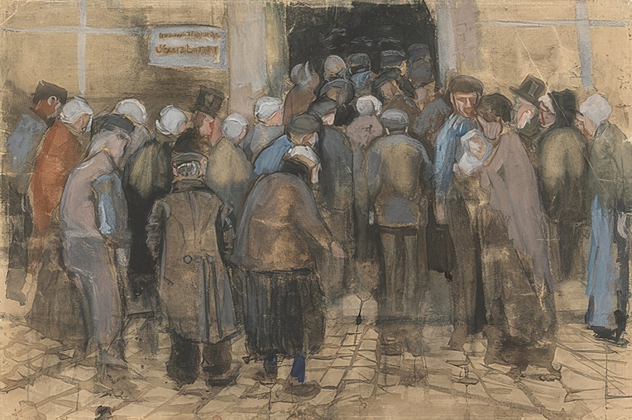 De fattiga och pengarna (publik framför statens lotterikontor). 1882 av Vincent van Gogh