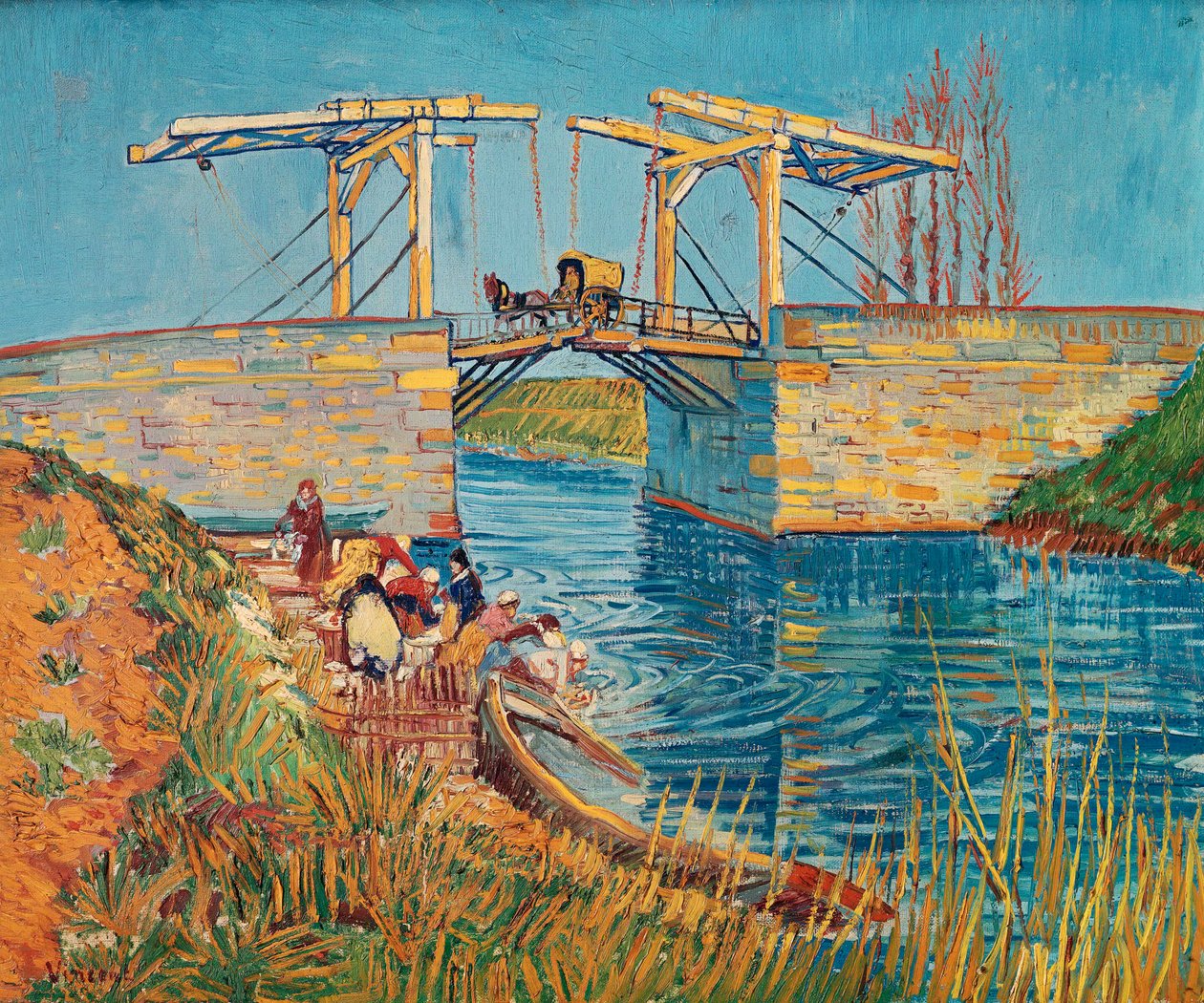 Vindbrygga vid Arles med en grupp tvättkvinnor ... av Vincent van Gogh