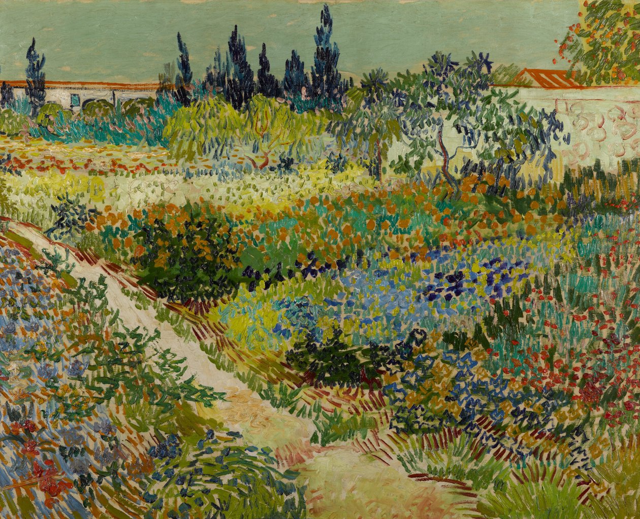 Holländska: Tuin te Arles blommande trädgård med stig av Vincent van Gogh