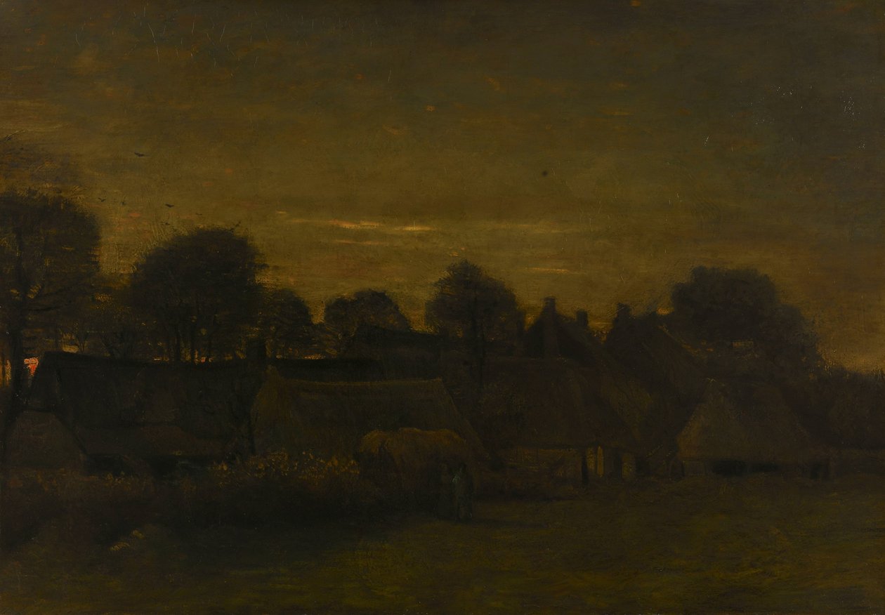 Farming Village vid Twilight av Vincent van Gogh