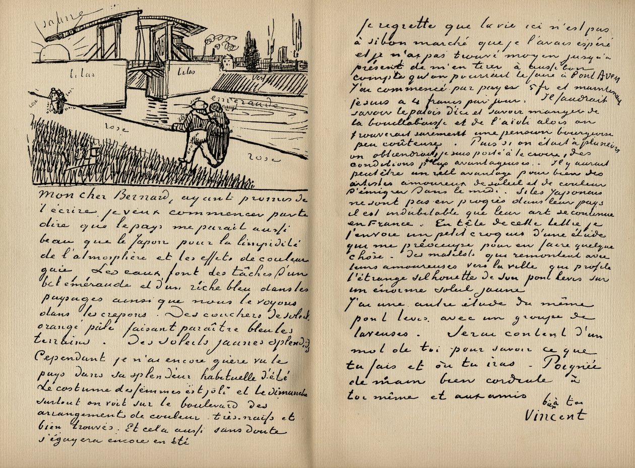 Faksimil av ett brev från Vincent Van Gogh till Emile Bernard den 18 mars 1888, från boken 