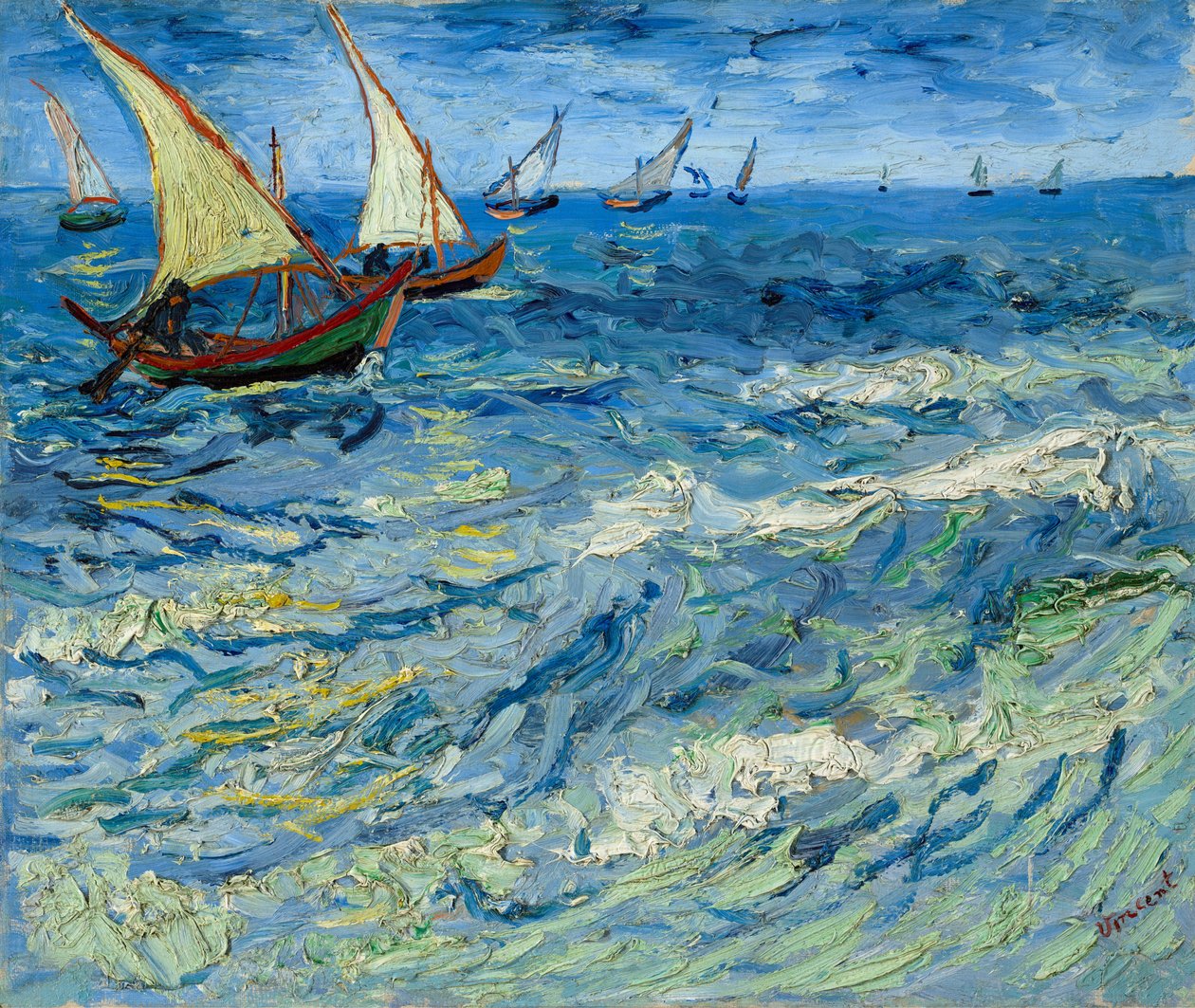 Fiskebåtar i Saintes-Maries / Seascape i Saintes-Maries av Vincent van Gogh