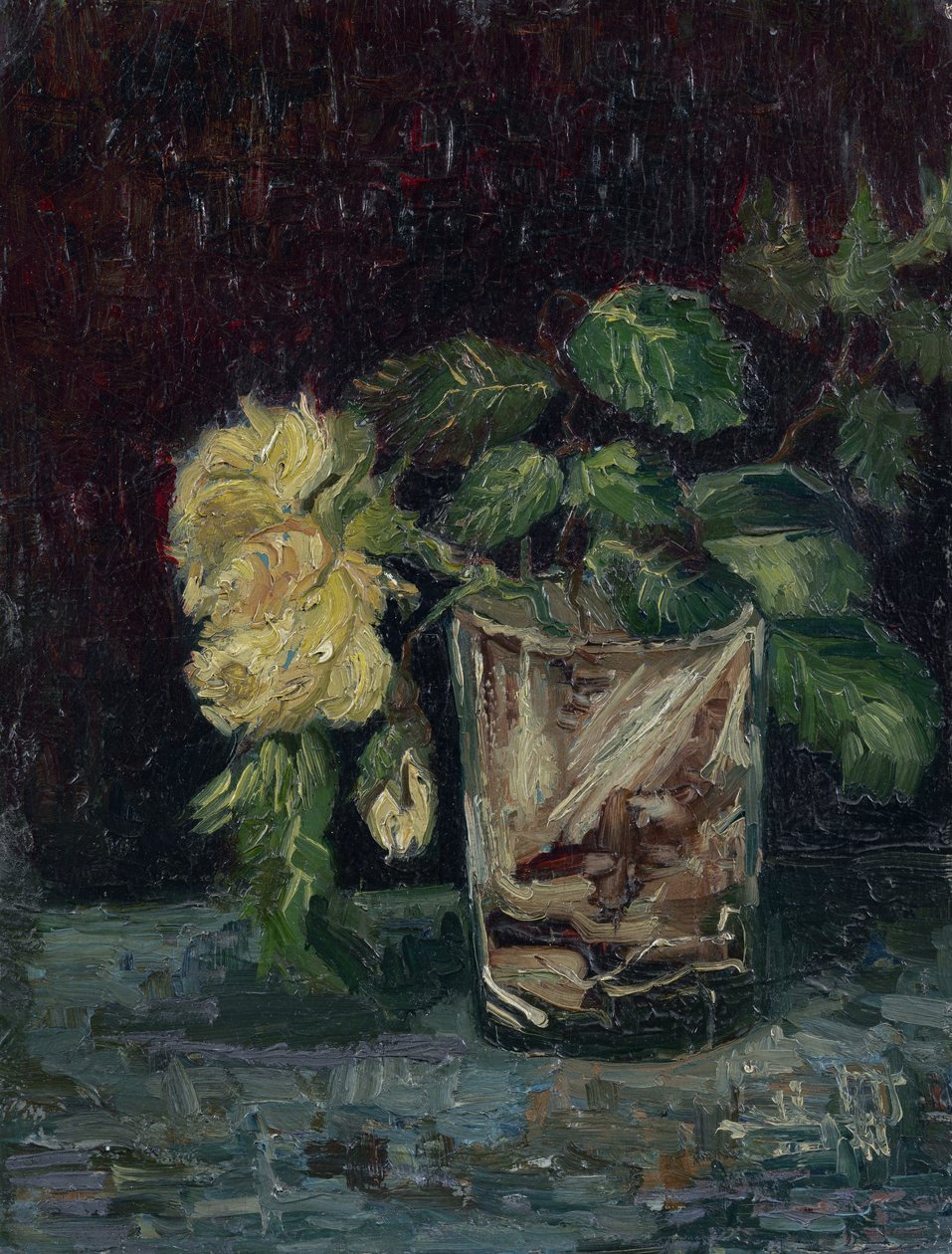 Glas med gula rosor (verre avec roses jaunes) av Gogh, Vincent, van (1853-1890). Olja på kartong, storlek: 35x27 av Vincent van Gogh