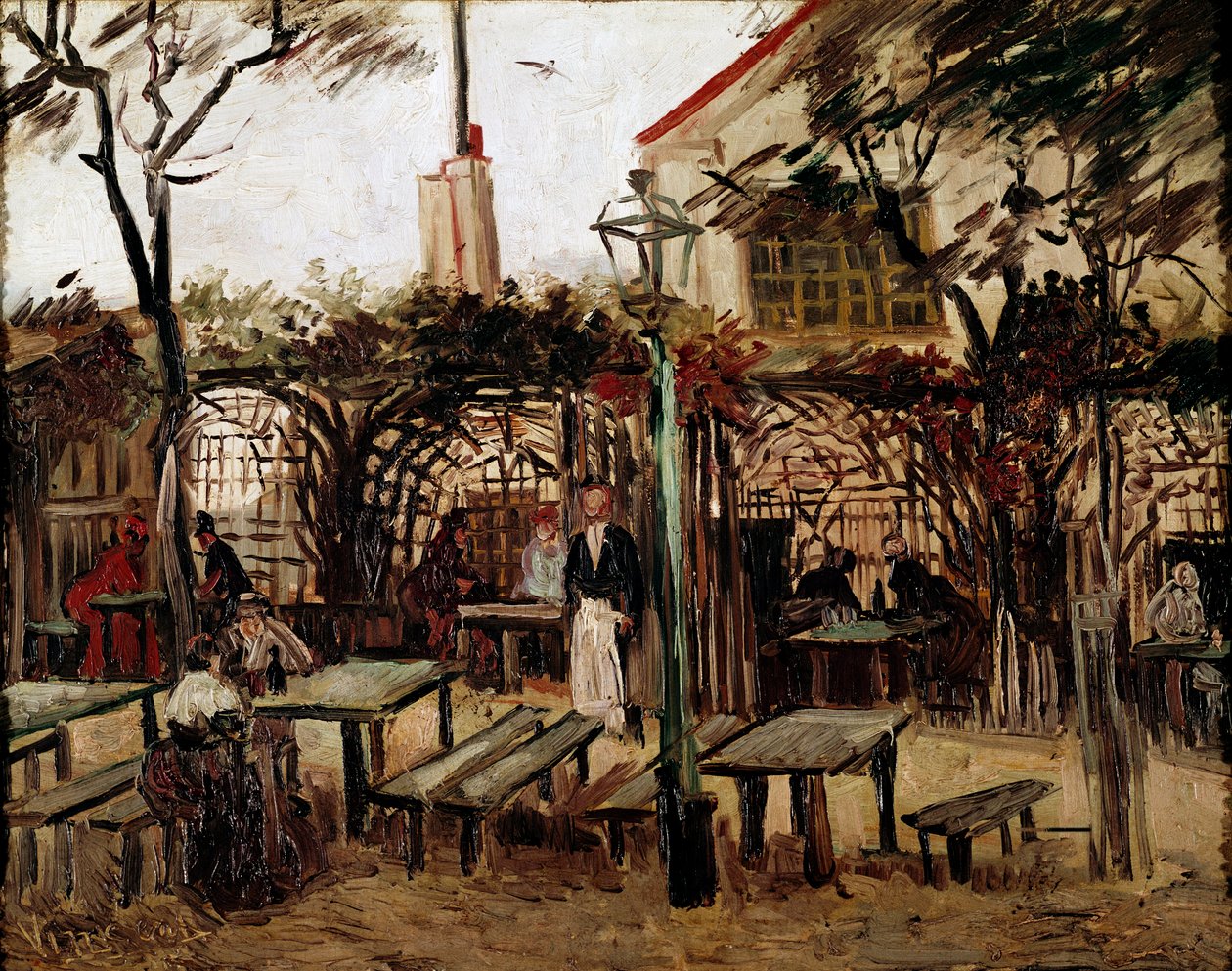 Guinguette i Montmartre: biljardbordet i trä blev la bonne franquette av Vincent van Gogh