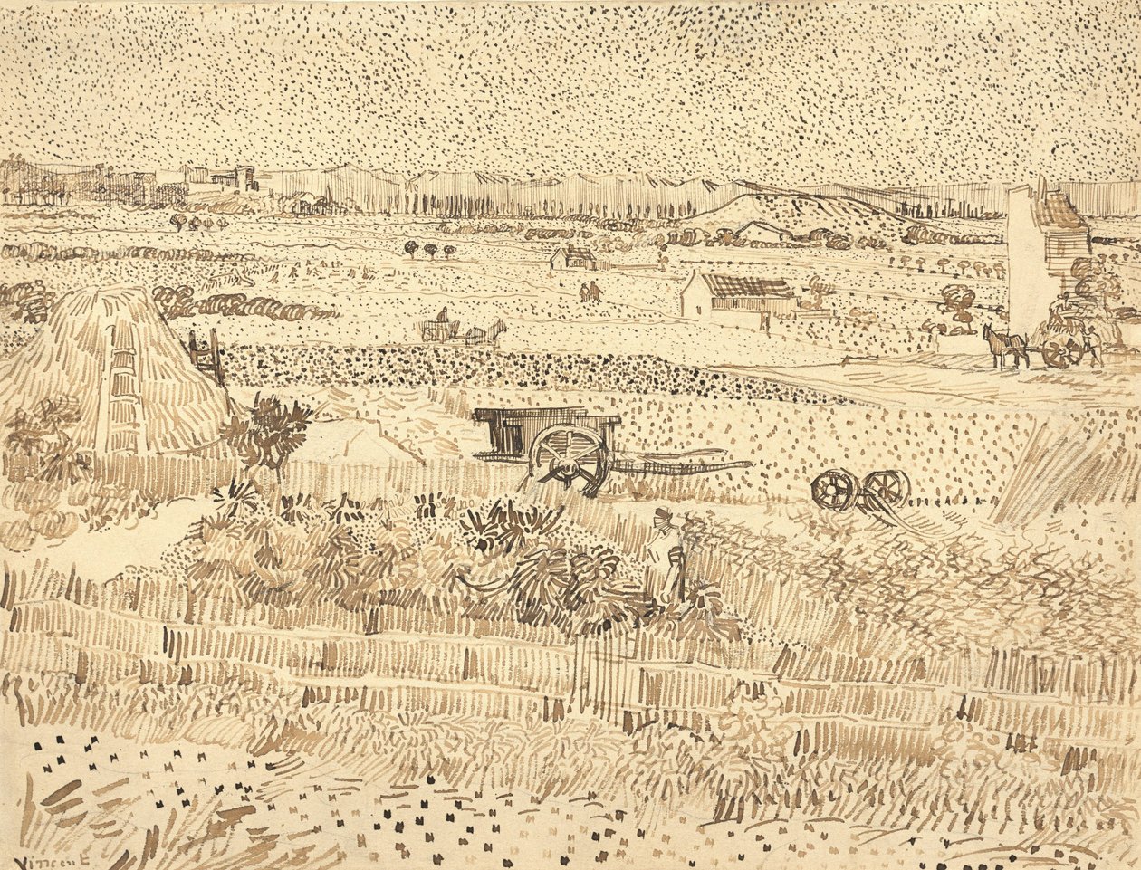 Harvest - La Craus slätt, 1888. av Vincent van Gogh