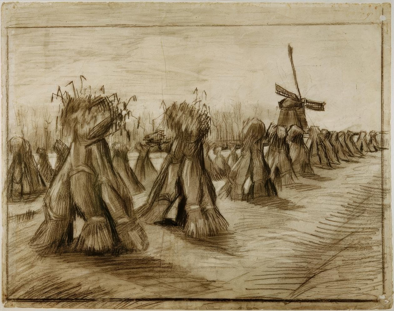 Bunt av spannmål och väderkvarn av Vincent van Gogh