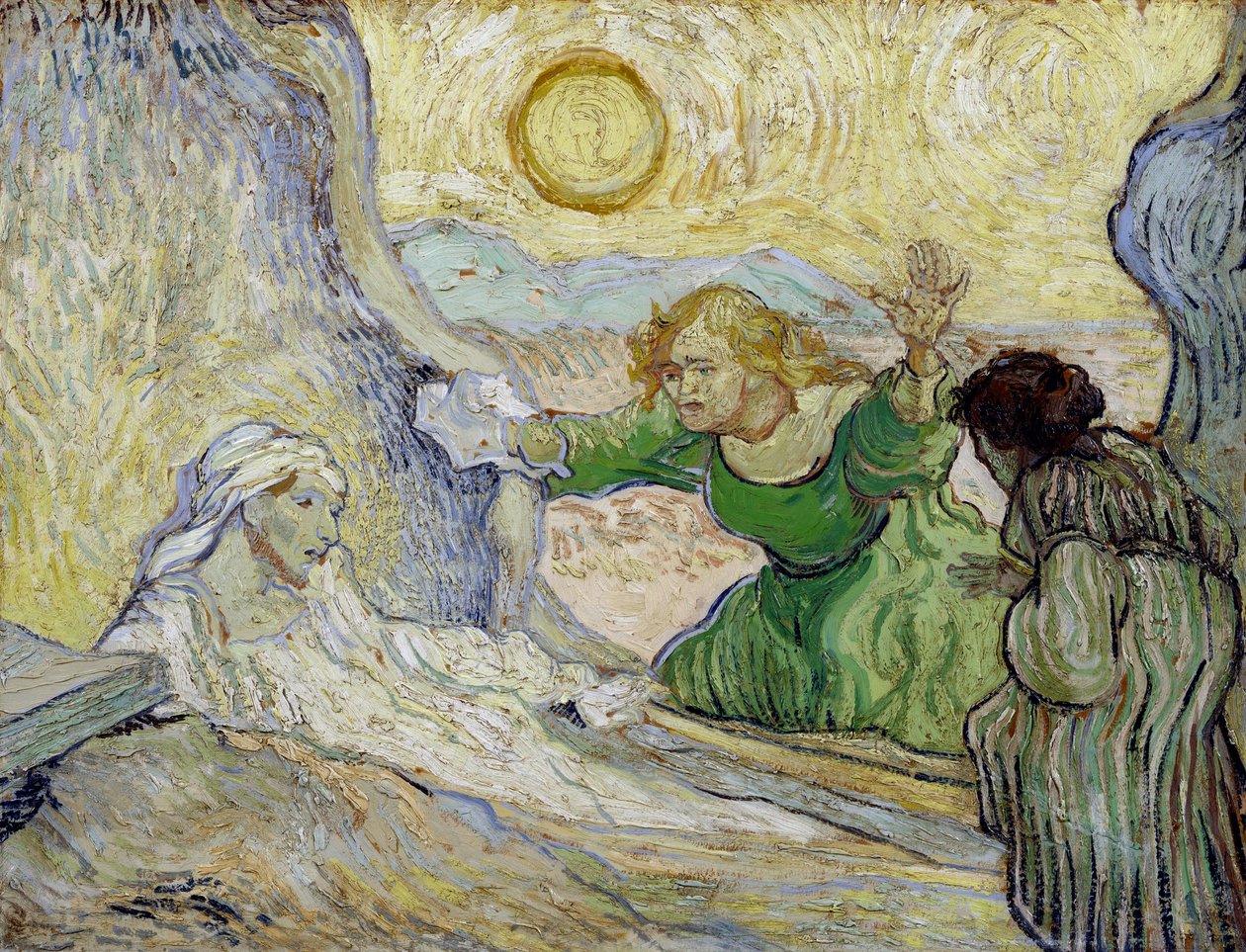 ""The Raising of Lazarus"" (The Raising of Lazarus (efter Rembrandt)) Målning av Vincent van Gogh (1853-1890) efter Rembrandt av Vincent van Gogh