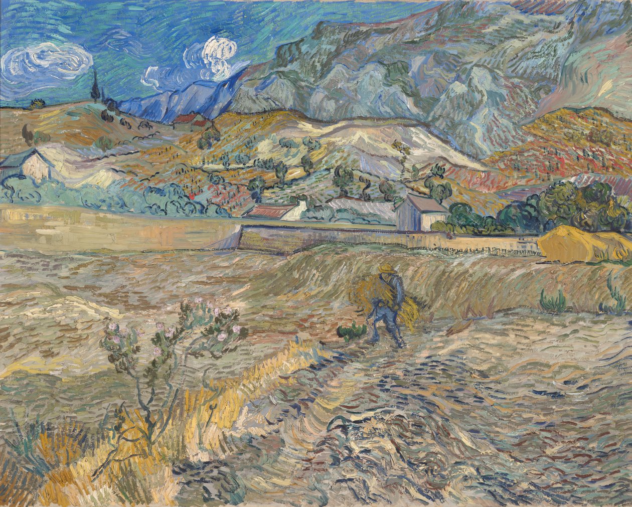 Landskap vid Saint-Rémy (inhägnat fält med bonde) av Vincent van Gogh