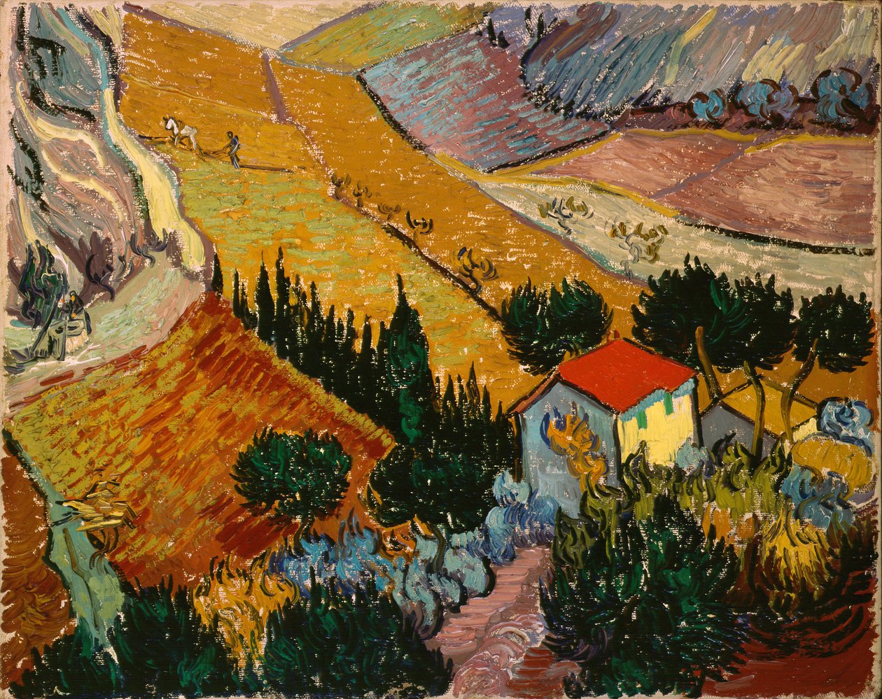 Landskap med hus och plogman av Vincent van Gogh