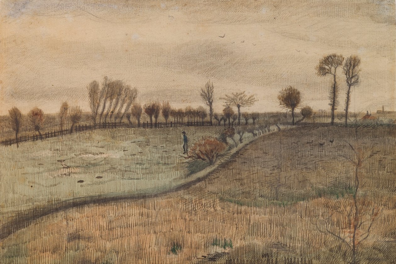 Landskap med hamlade pilar (verso: figur i ett landskap) av Vincent van Gogh