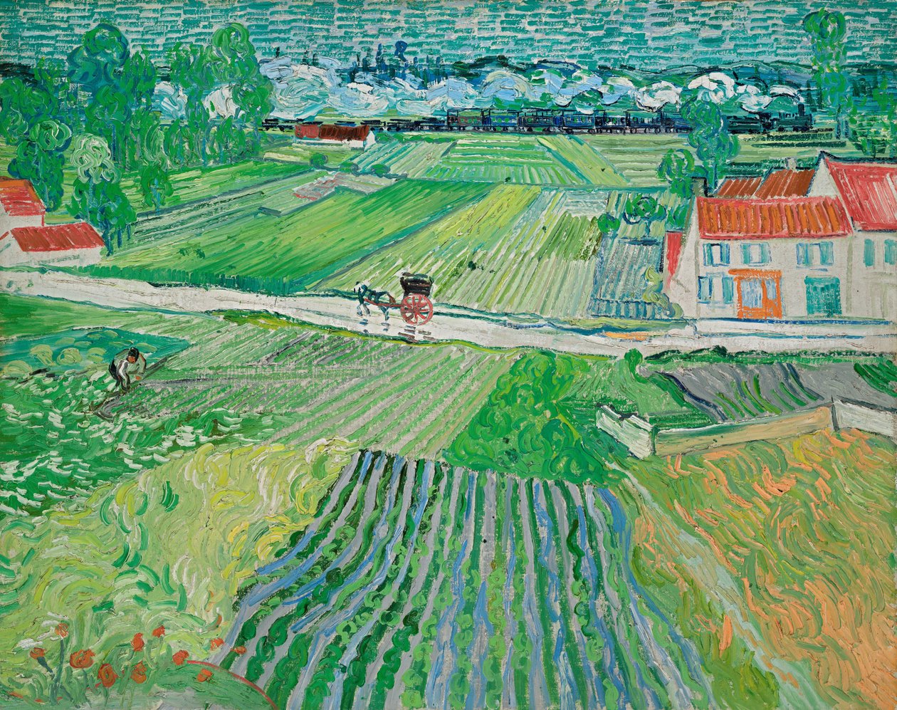 Landskap med en vagn och ett tåg av Vincent van Gogh