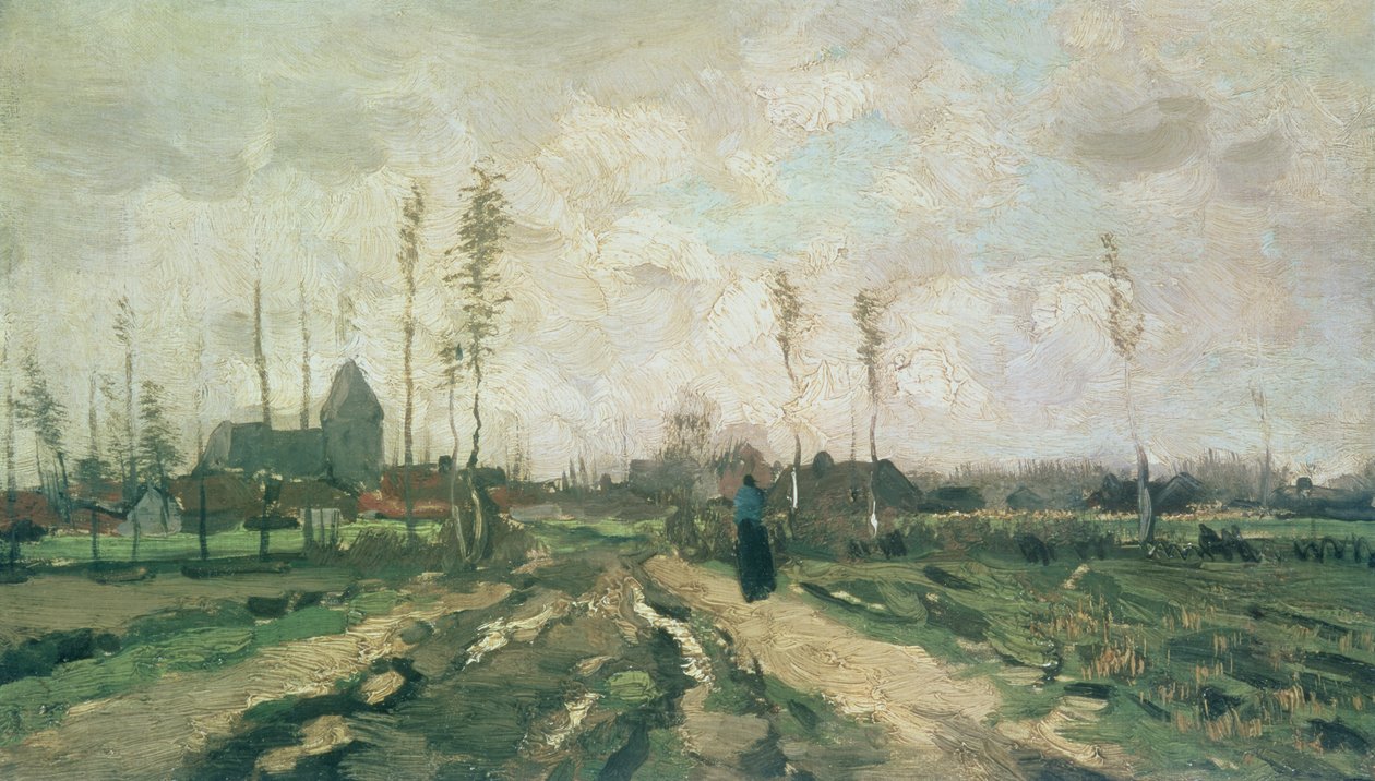 Landskap med kyrka och hus, Nuenen, 1885 av Vincent van Gogh
