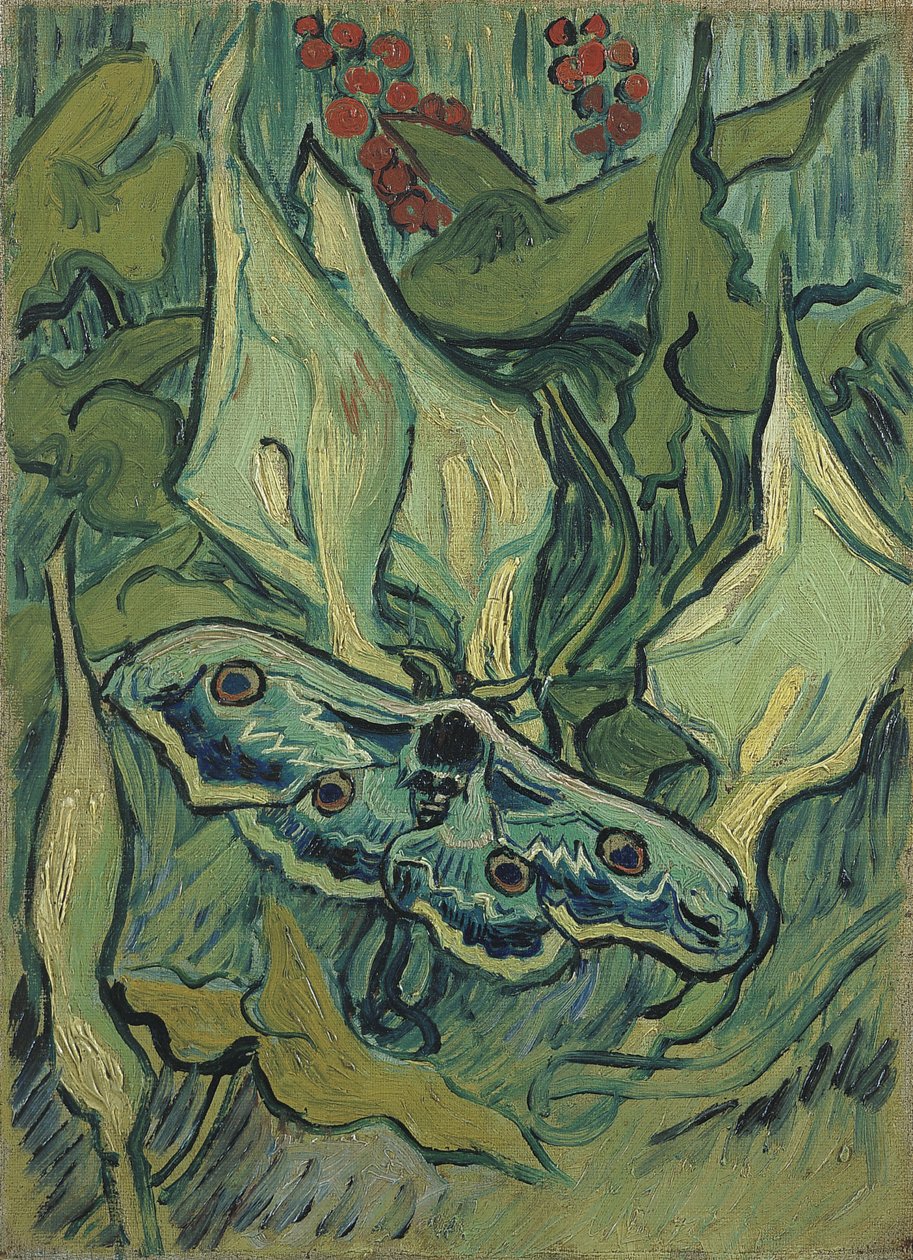 Den stora gröna påfågeln (dödens huvudsfinx) - Målning av Vincent van Gogh (1853-1890), olja på duk (33,5x24,5 cm) av Vincent van Gogh