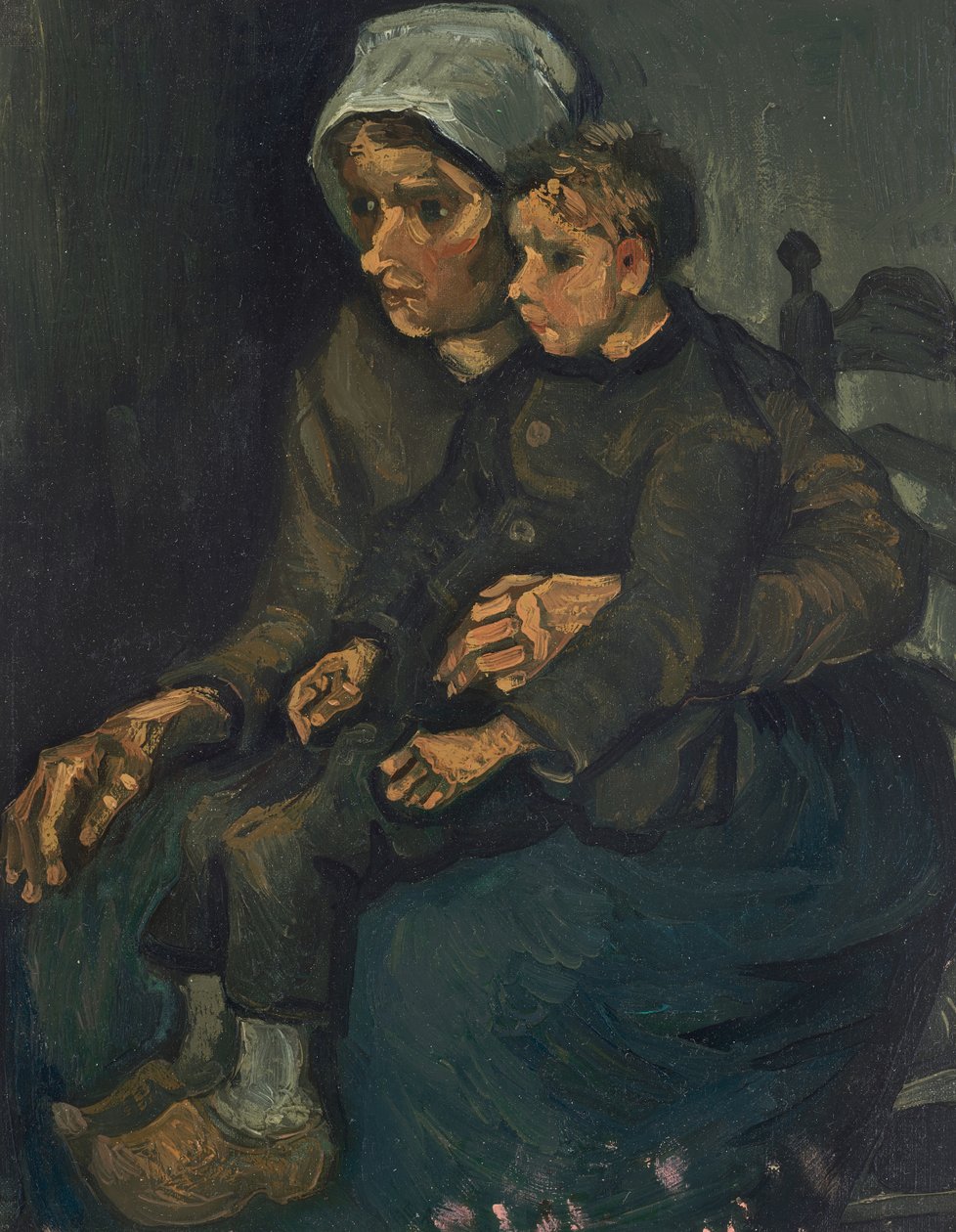 Bondekvinna med barn i knät av Vincent van Gogh