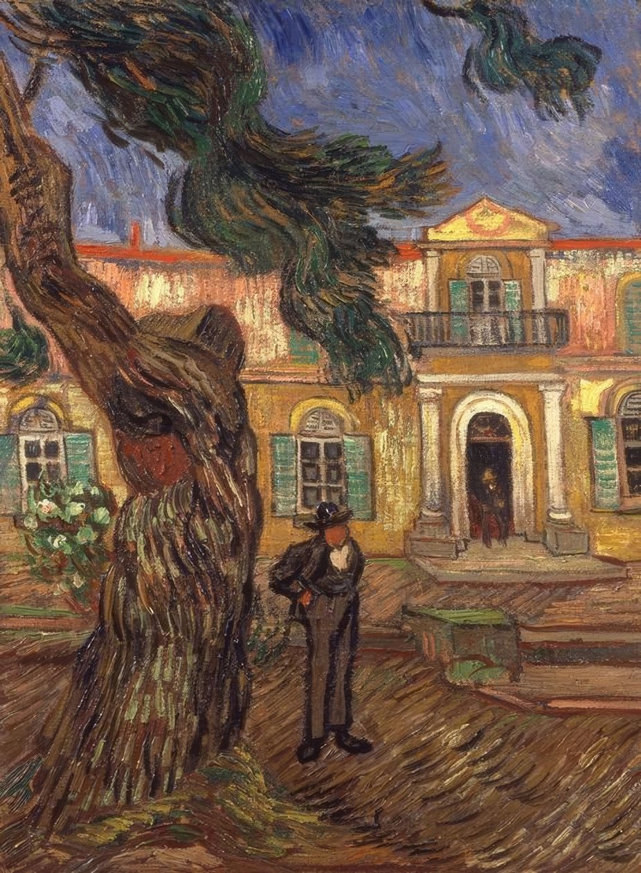 Tall och figur framför Saint-Paul Hospital av Vincent van Gogh