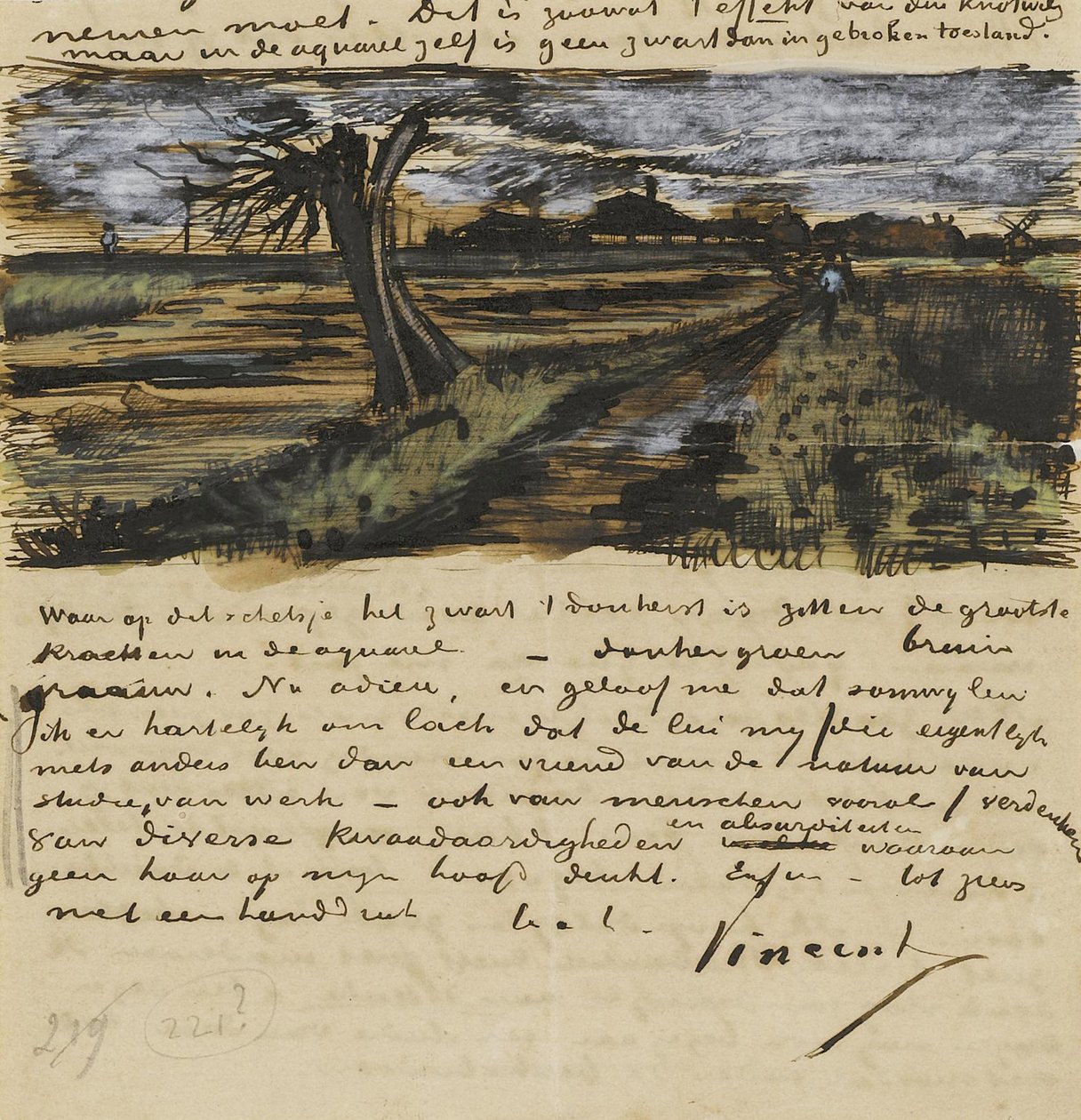 Pollard Willown (saule tetard). Brev till Theo van Gogh par Gogh, Vincent, van (1853-1890). Akvarell, Gouache på papper av Vincent van Gogh