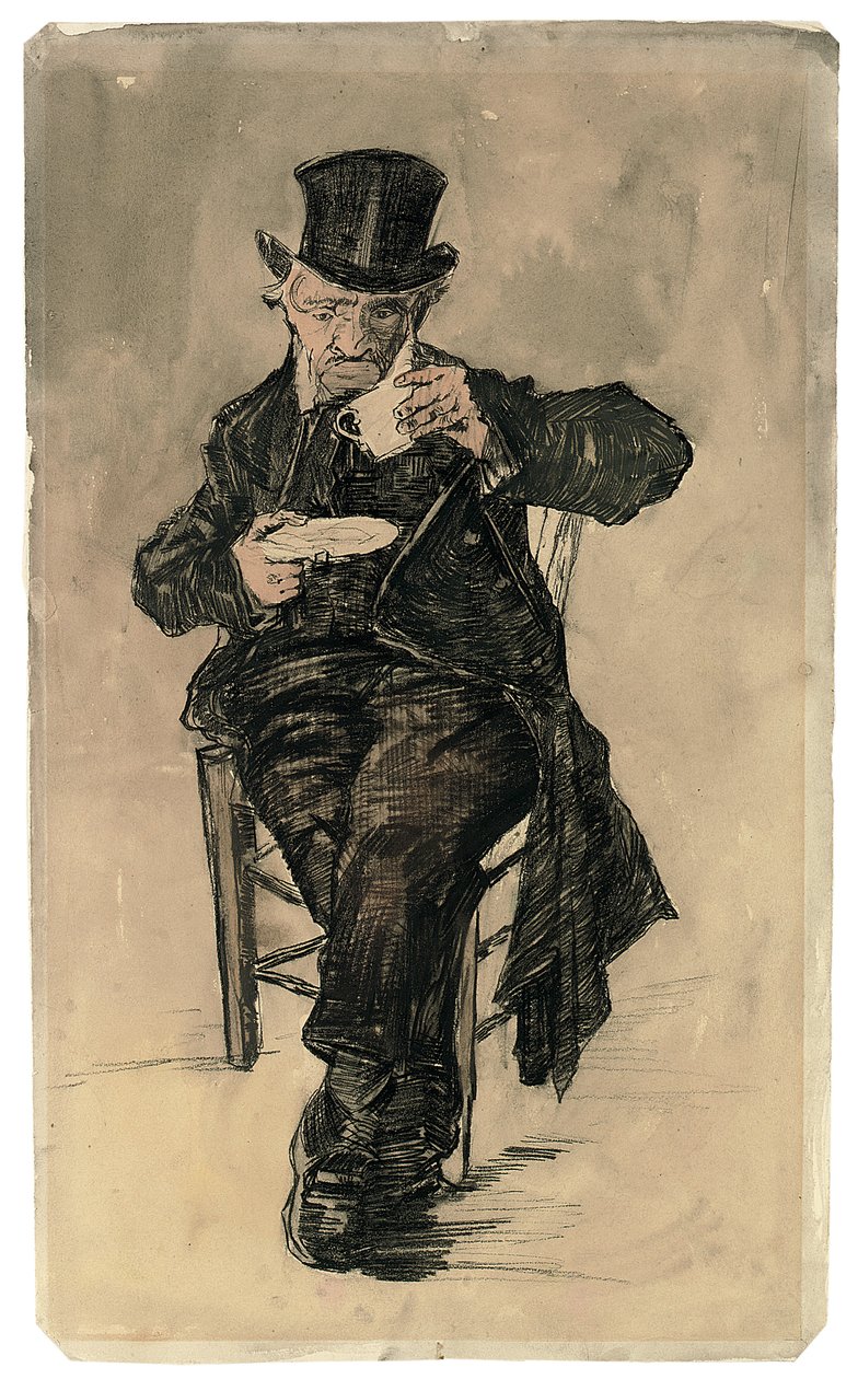 Poorhouse Dweller in Top Hat dricker en kopp kaffe, 1882 av Vincent van Gogh