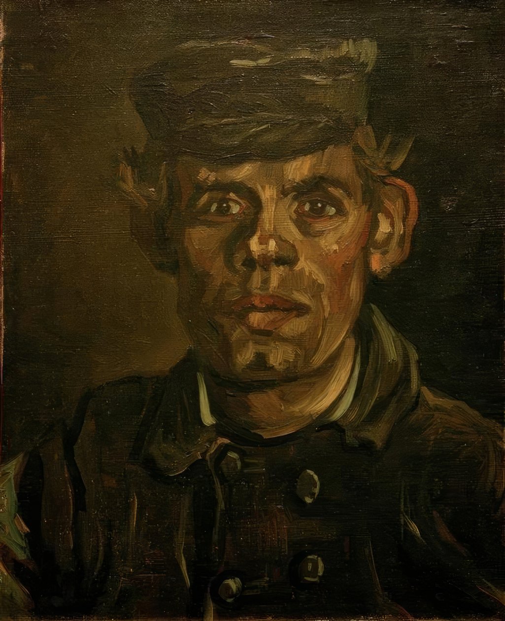 Porträtt av en ung bonde med en paraplykeps av Vincent van Gogh
