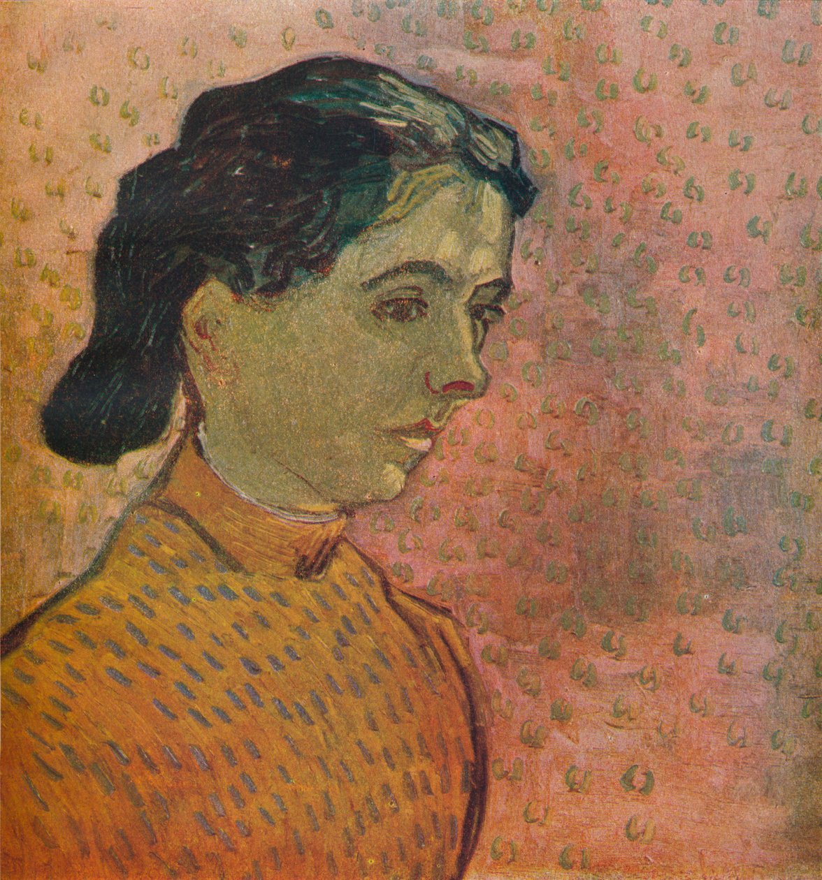Porträtt av en ung flicka på en rosa bakgrund, 1888 av Vincent van Gogh