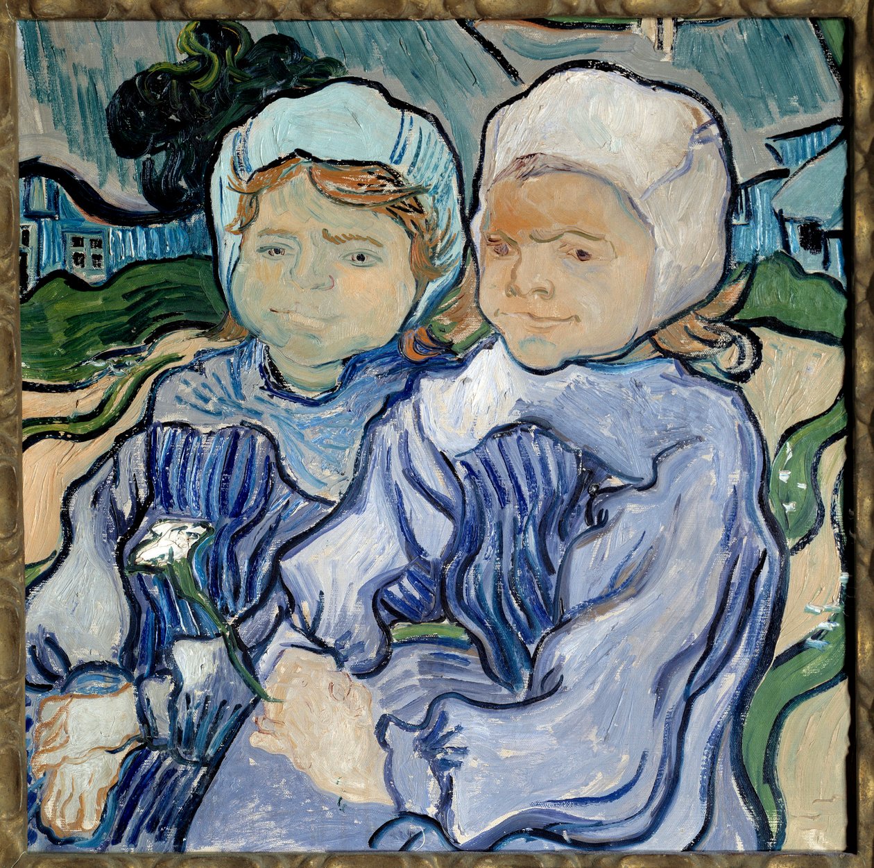 Porträtt av två flickor målning av Vincent Van Gogh (1853-1890) 1890 Sön. 0,51x0,51 m Paris, musee d