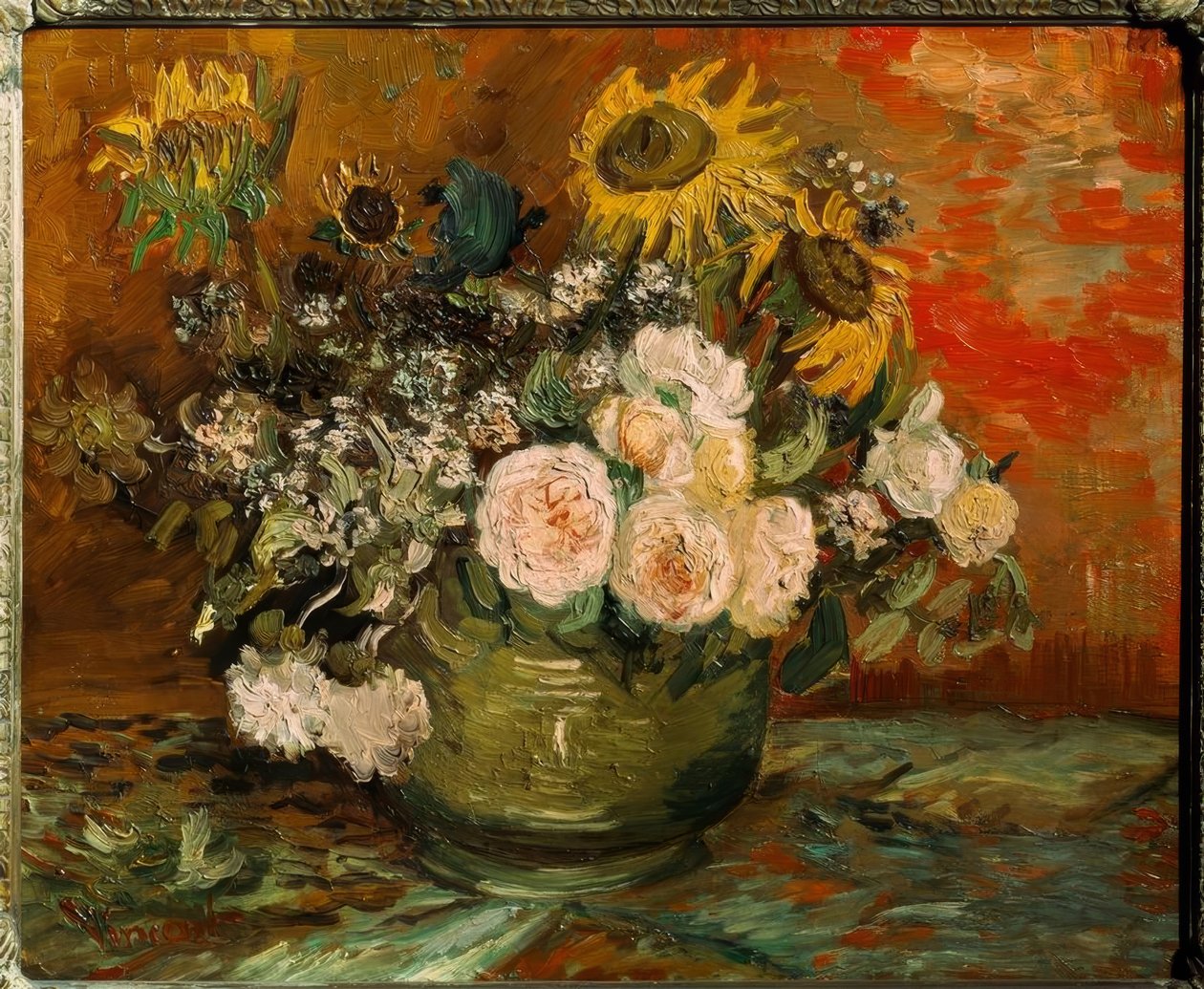 Rosor och solrosor av Vincent van Gogh