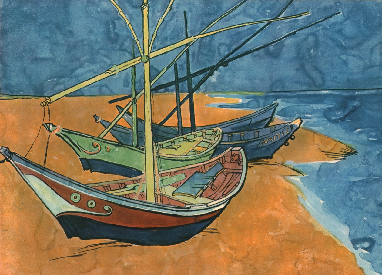 Segelbåtar på stranden i Les Saintes-Maries, juni 1888, 1947. av Vincent van Gogh