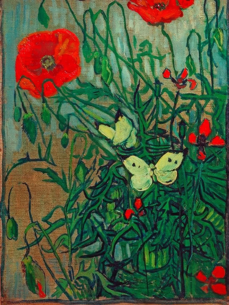 Fjärilar på vallmoblommor av Vincent van Gogh